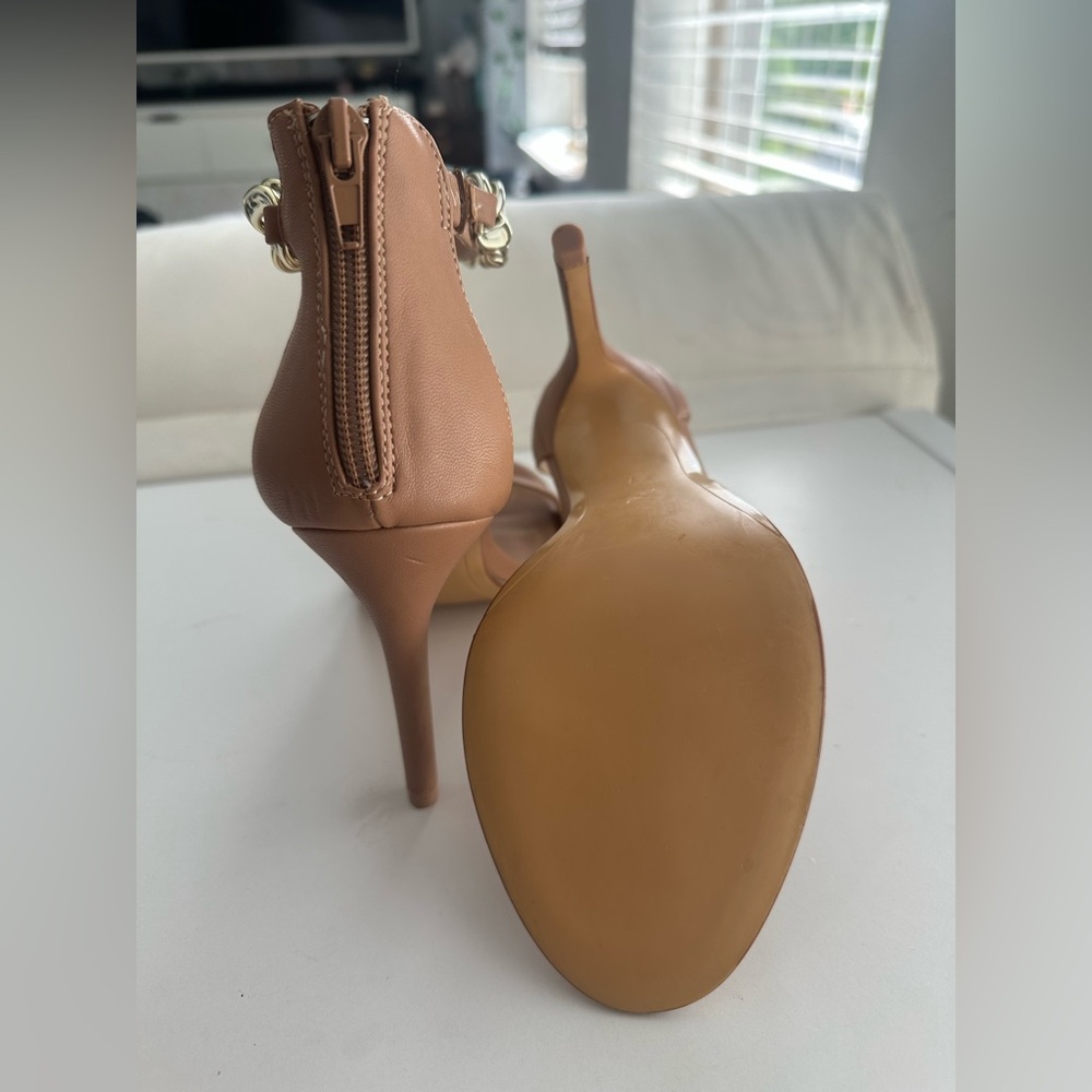 Tan Chain-Embellished Heels - Picture 4 of 8